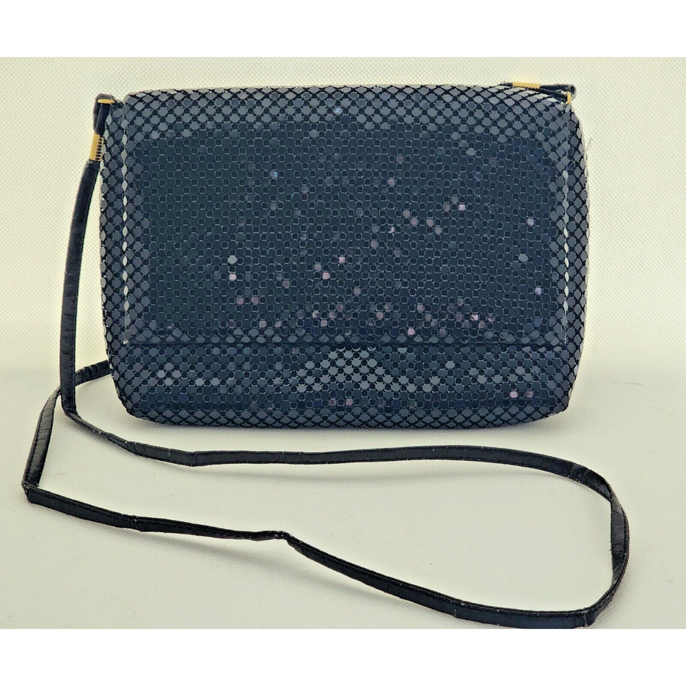 Purse/Handbag-Clutch or Shoulder-Black Mesh-Snap Closure-Shiny